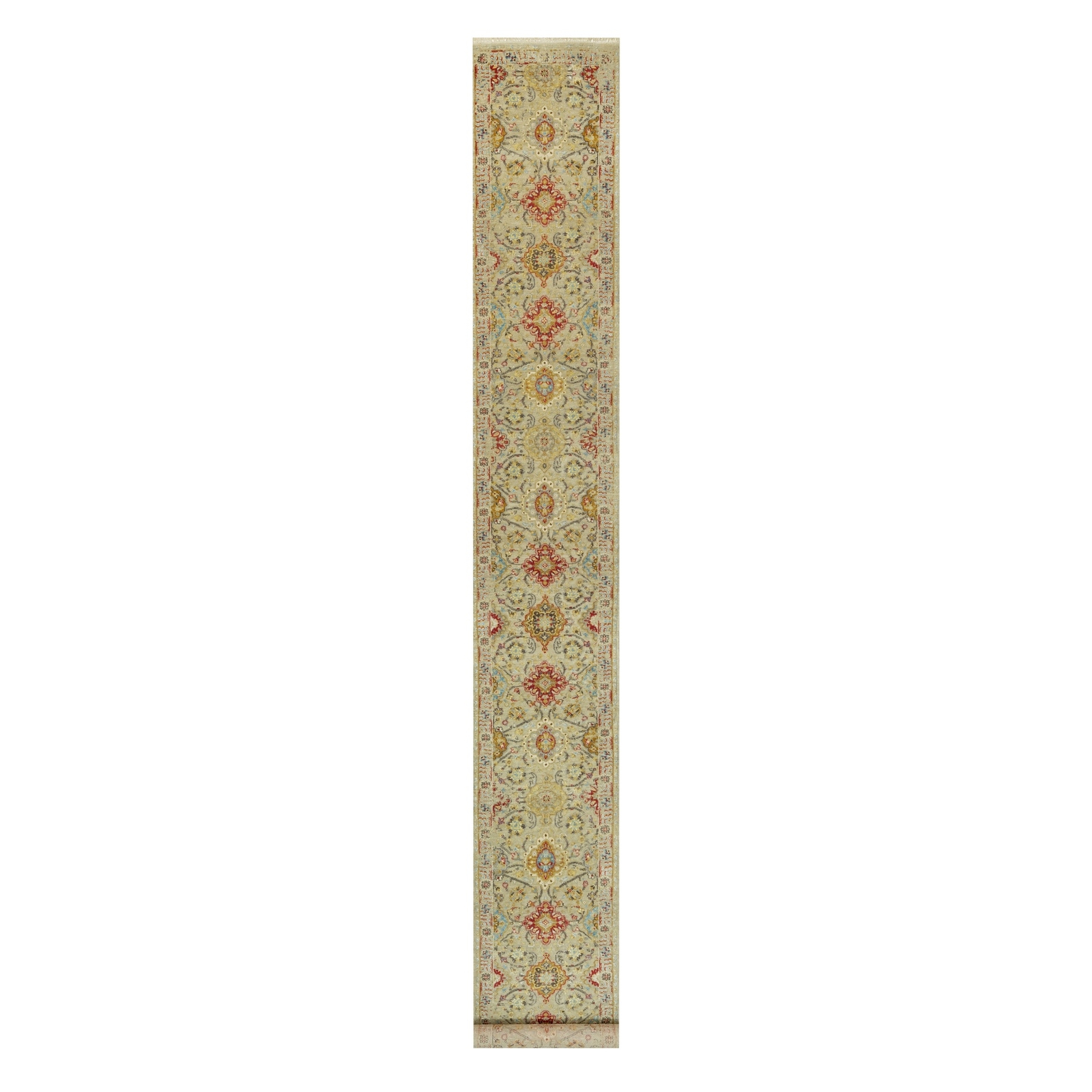 2’7″ x 19’10” Camel Wool and Silk Sunset Hand Knotted Runner Oriental Rug R90533