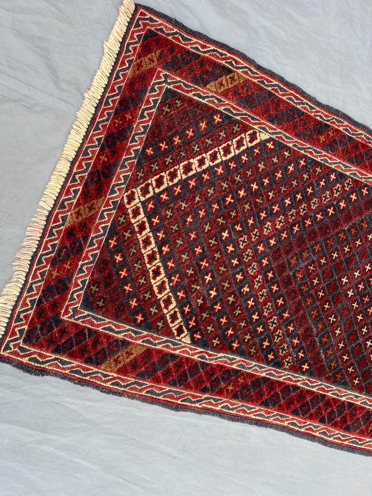 2’1 x 9’2 Ft Classic Afghan Mishwani Runner Rug – Deep Red Geometric Pattern Rug