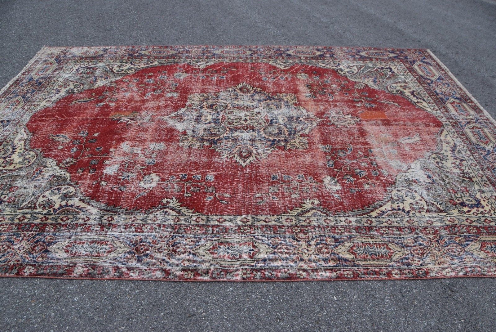 Turkish Vintage Rug 8,4×11,7 ft (255×358 cm), Red Wool Rug