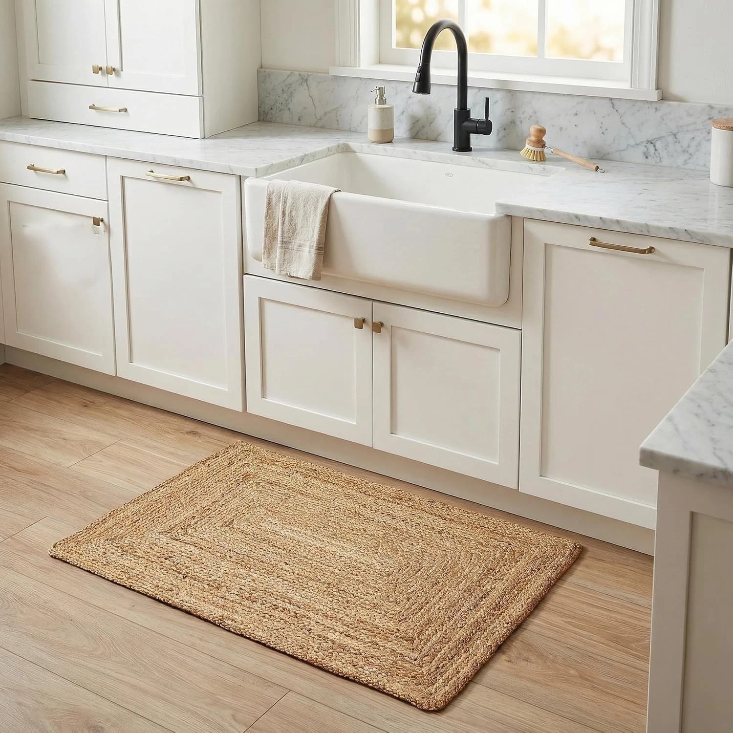 Handmade Reversible Jute Rug 2’x3′ – Aqua Blue Plaid for Coastal & Farmhouse