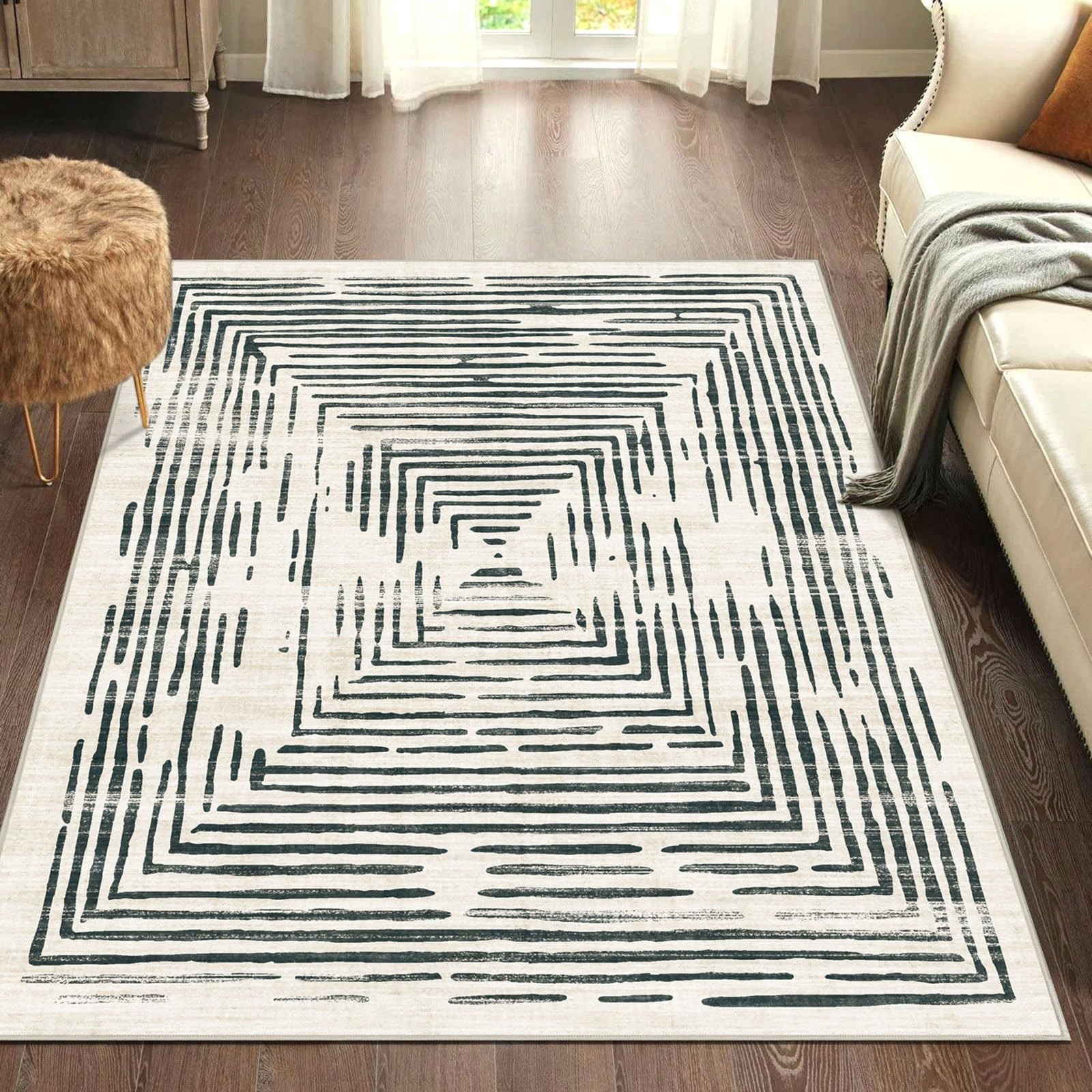 Blissa 3X5 Washable Area Rug – Rug Non-Slip Ultra-Thin Soft Black White