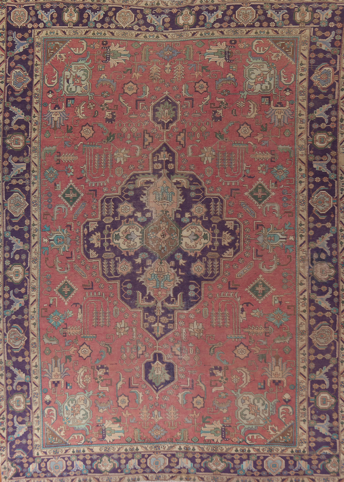 Pink/ Navy Blue Geometric Tebriz Area Rug 9×13 Wool Hand-made Room Size Carpet