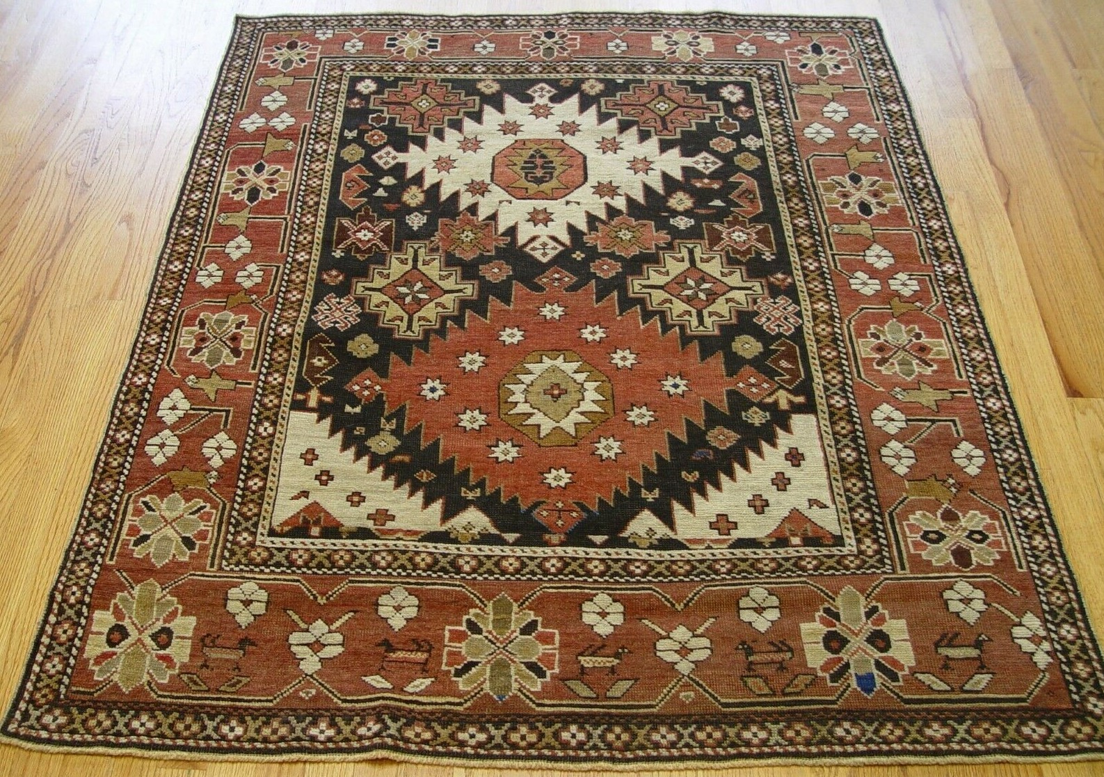 Antique Caucasian Shiravan Hand Knotted 100% Wool Tribal Rug 4’4″ x 5’3″