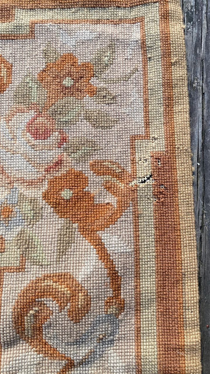 Vintage French Floral Aubusson Area Rug. Hand Knotted Flat Weave Needlepoint