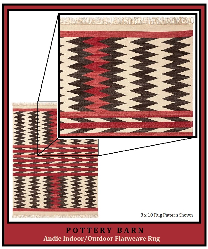 New Pottery Barn Andie Rug (Red/Black/Tan) 5×8 Flatweave Kilim Dhurrie Style