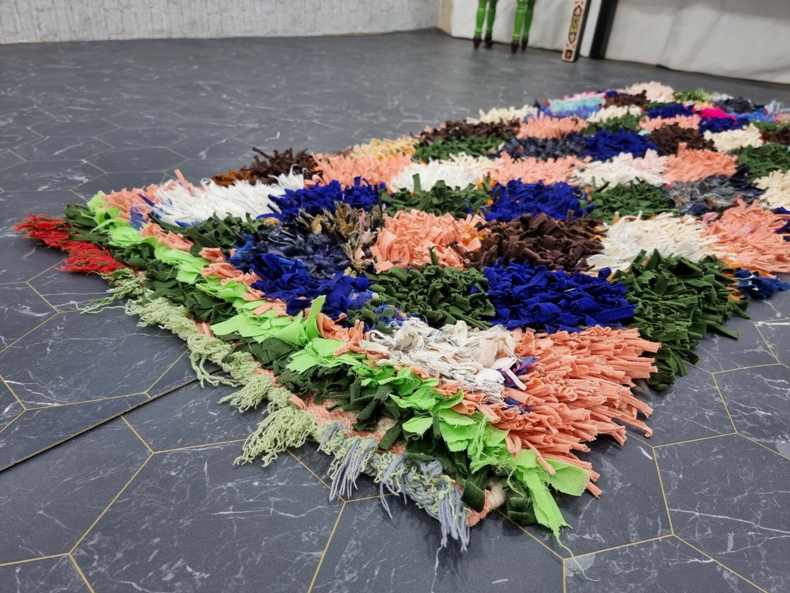 Moroccan Handmade Vintage Boucherouite Rug 2’2″x6’2″ Geometric Multicolor Carpet