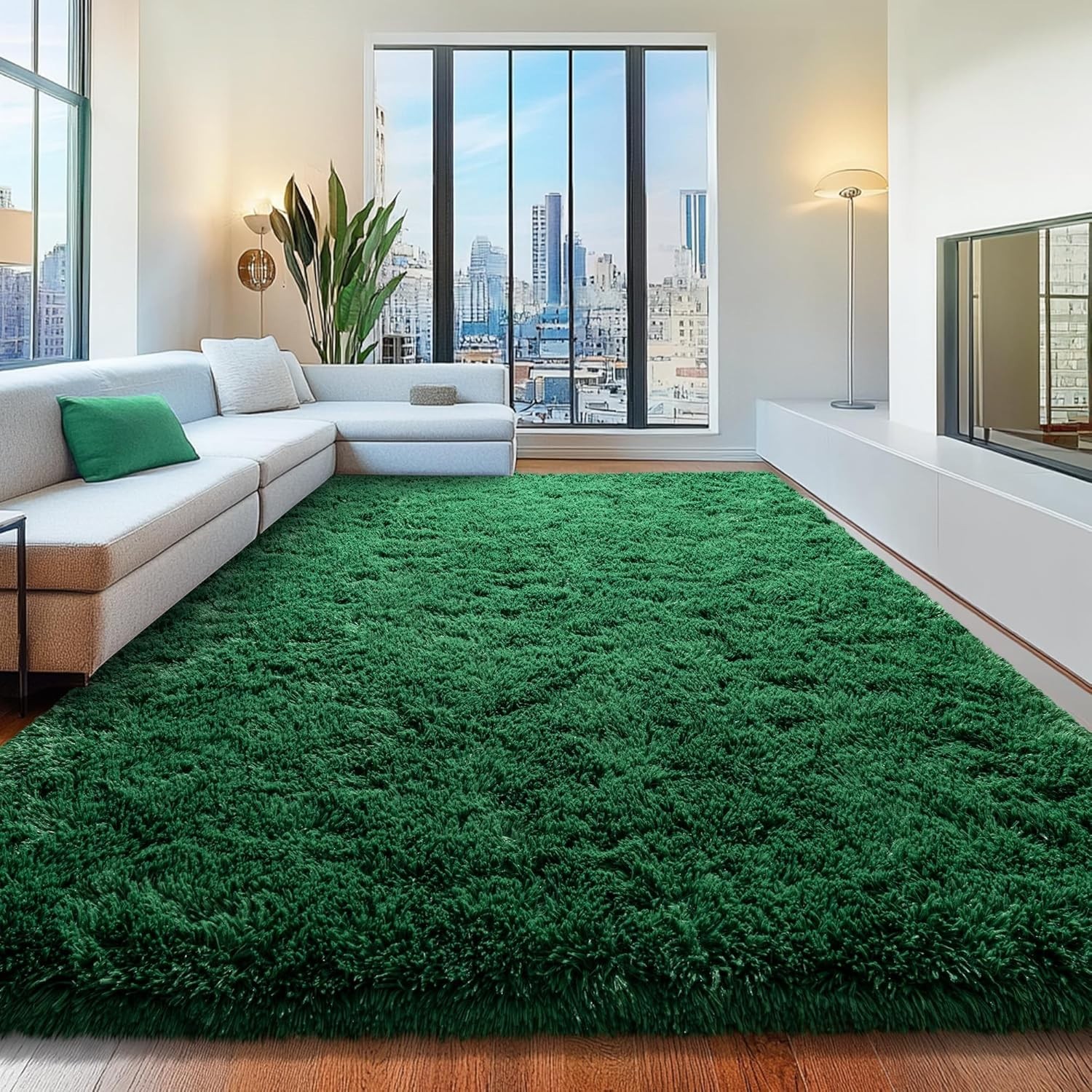 Fluffy Area Rugs 8×10 Dark Green Soft Plush Carpet for Living Room Bedroom Floor