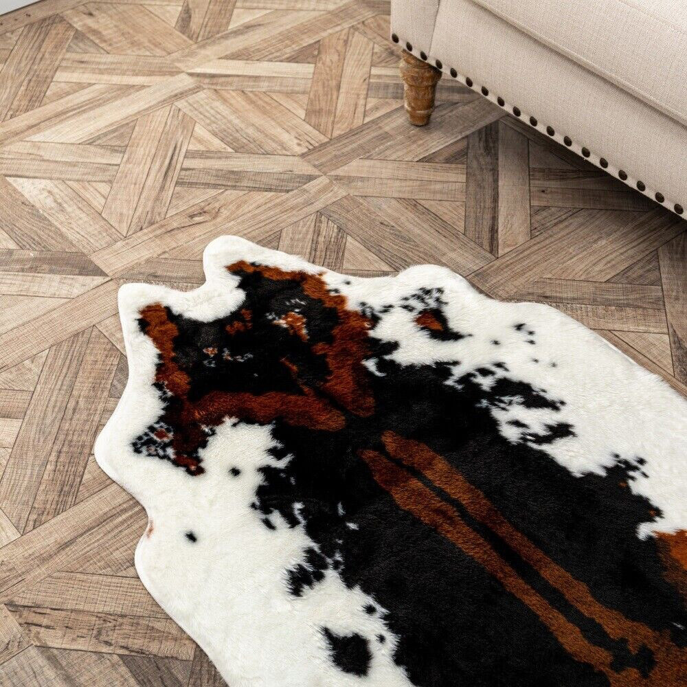 Animal Printed 2.8’x3.6′ Cow Hide Fox Faux Fur Rug Mat Carpet Blanket Washable