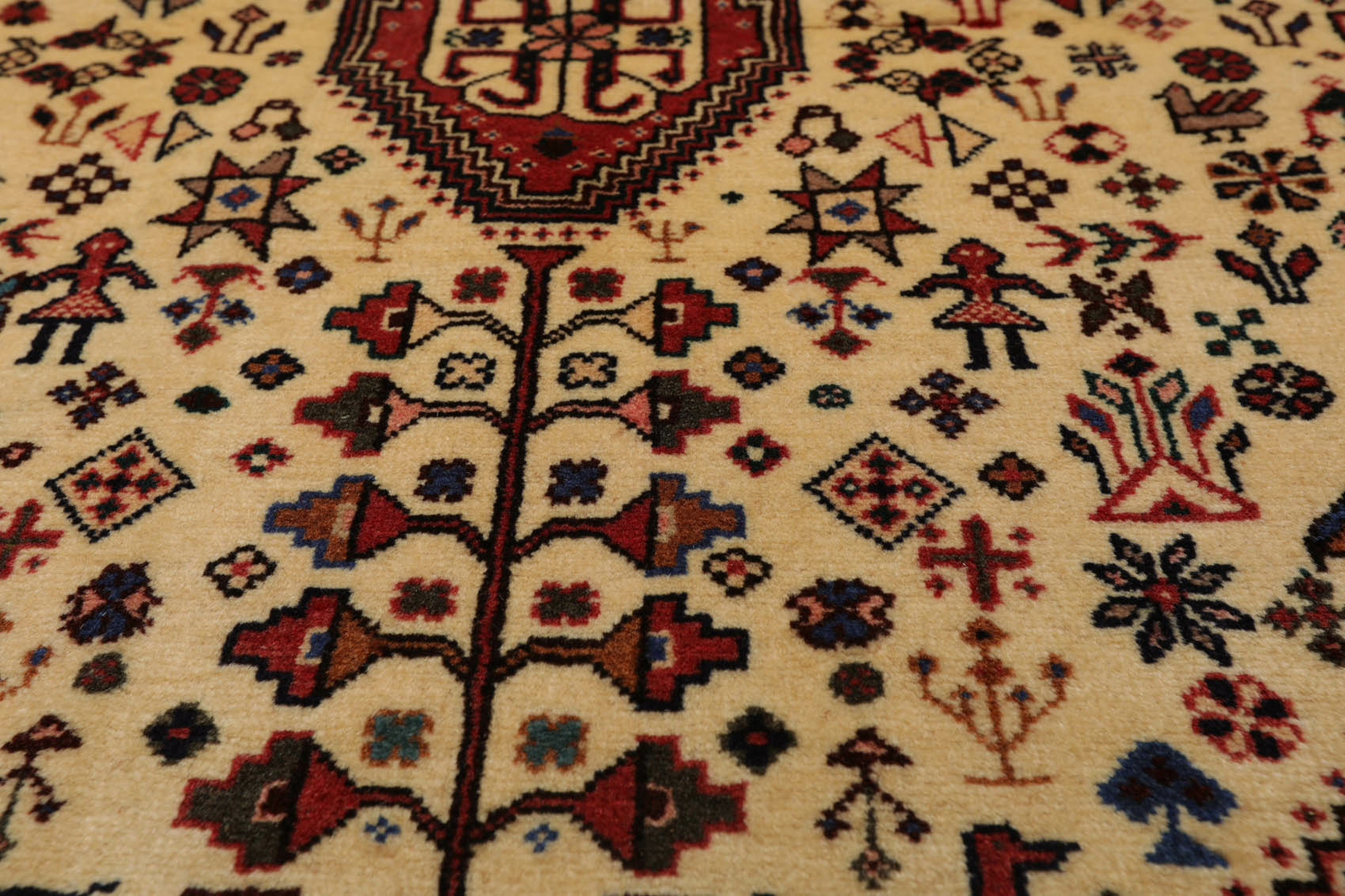 Ivory Red 3’4″ x 4’9″ Hand Knotted Wool Abadehh Traditional Oriental Area Rug