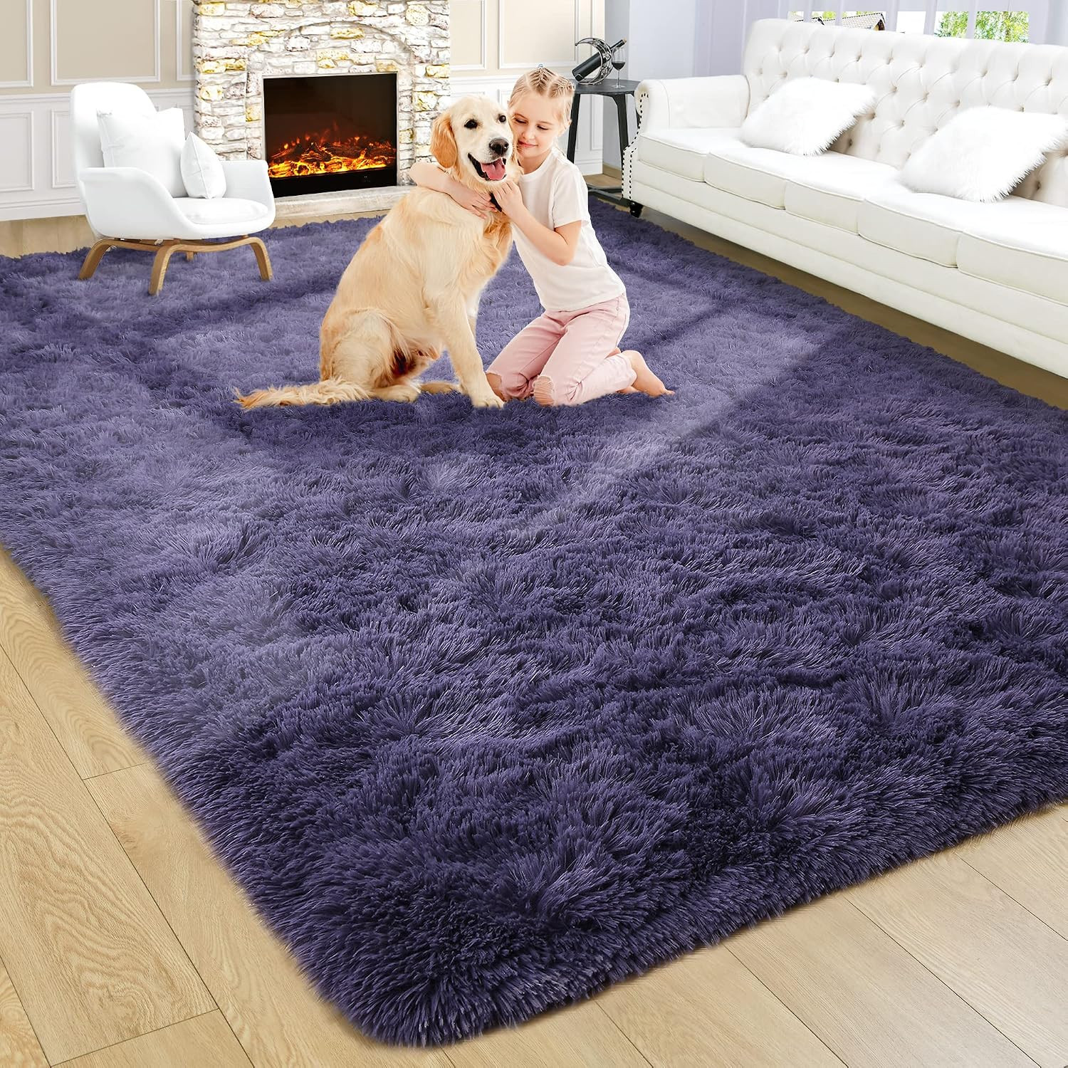 4X6 Black Area Rug for Bedroom Living Room Dining Room, Fluffy Shag Soft Plush F