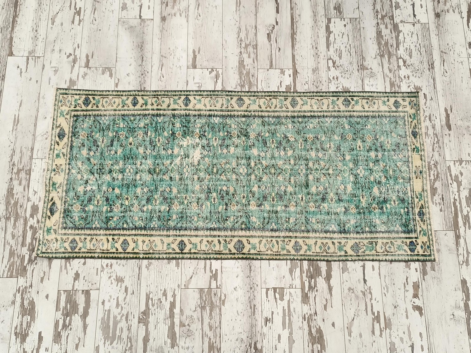 Vintage Oushak Rug Handmade Turkish Organic Wool Floral Pattern 3.1×6.5ft