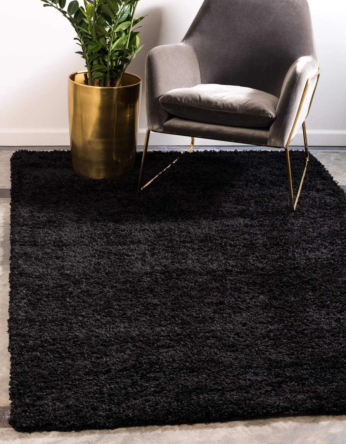 Unique Loom Solo Solid Shag Collection Area Rug 6’1″ x 9′ Jet Black Rectangular
