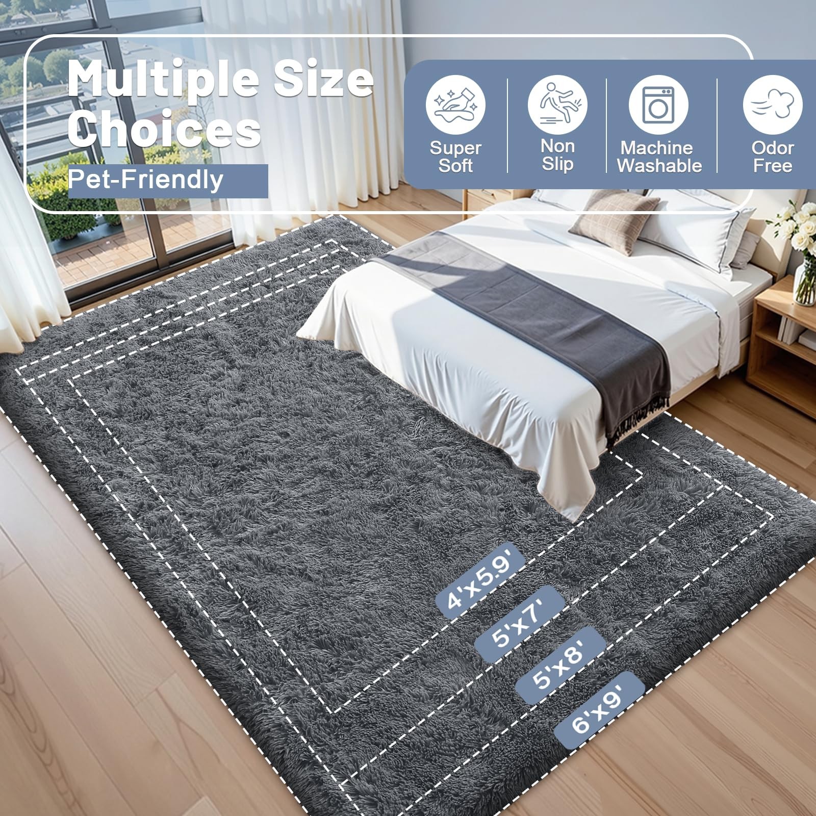 OLANLY Area Rugs for Living Room Bedroom Machine Washable 4×5.9 ft Soft Fluffy