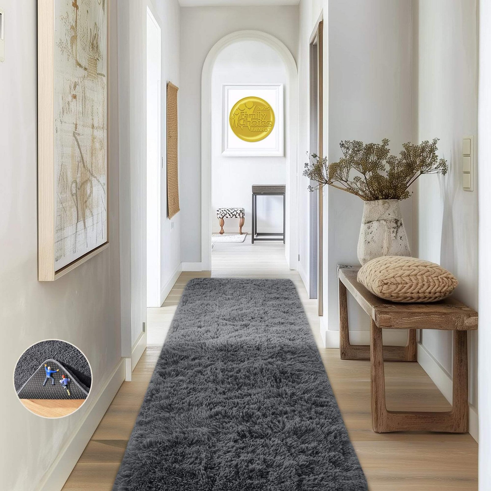 Ophanie Grey Fluffy 2×6 Runner Rug Non Slip Shag Carpet Hallway Bedroom Nursery