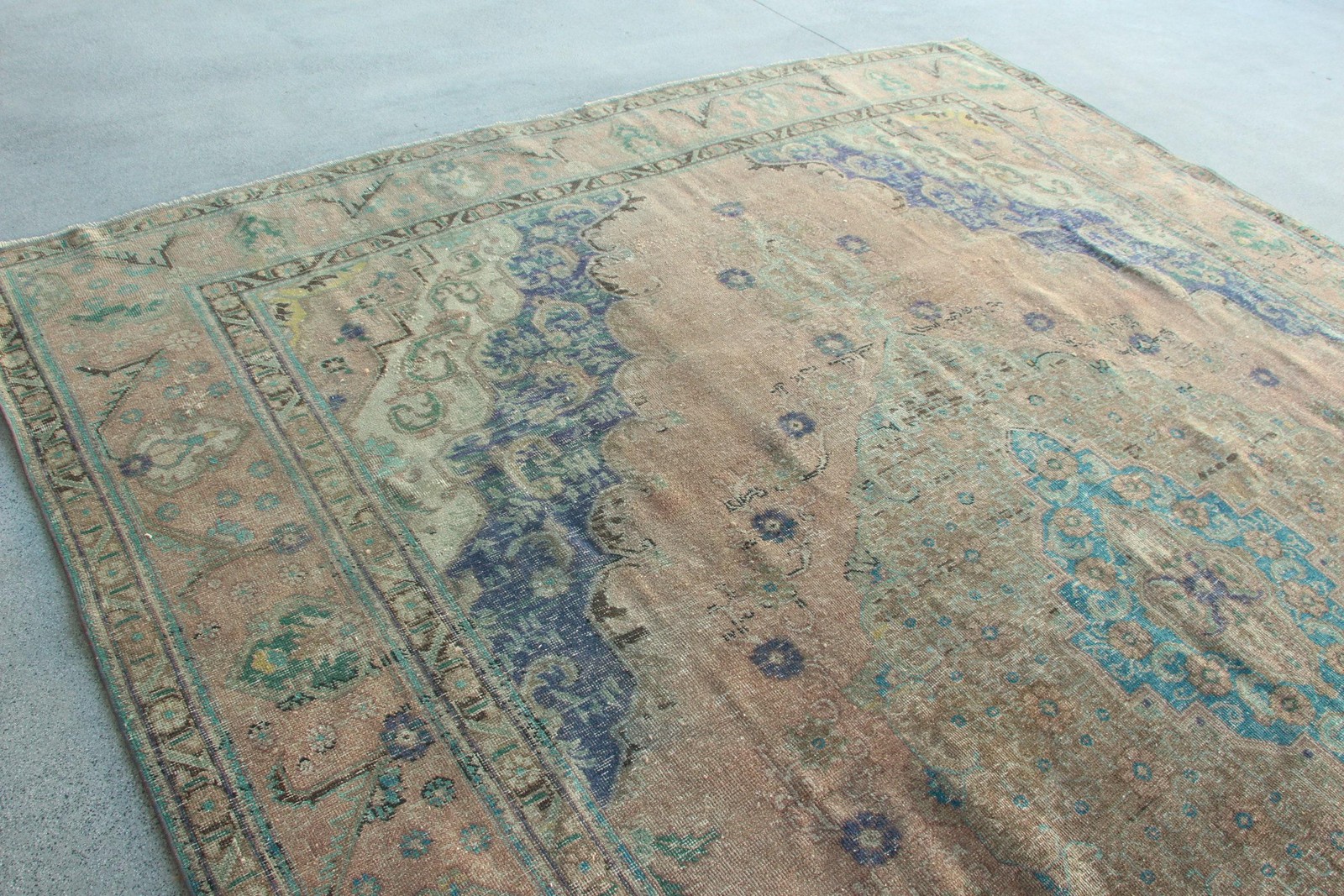 Turkish Vintage Rug, Oversize 12,6×9,7 ft Rug, Blue Plants & trees Wool Rug
