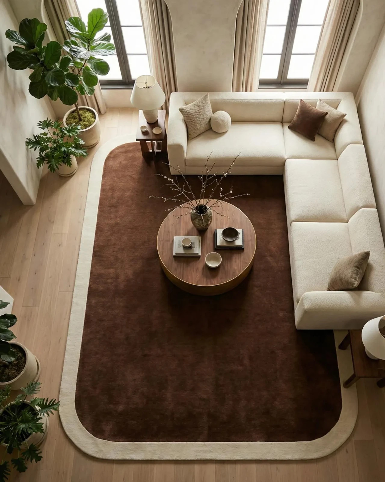 Brown Ivory Rug, Irregular Hand Tufted Rug, Modern Handmade Woollen Carpet 9×12