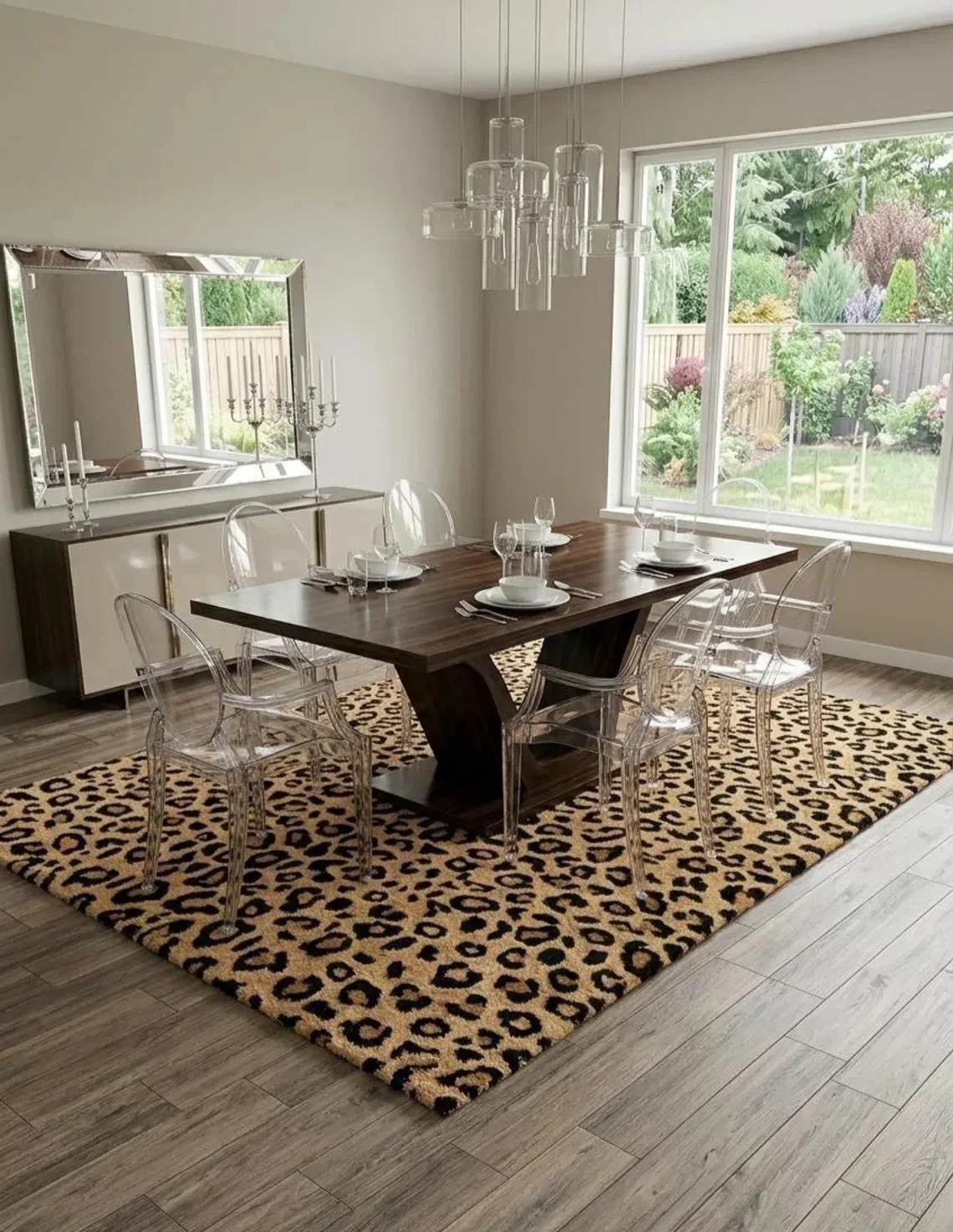Hand-Tufted Leopard Print Wool Rug, Beige Brown Safari Area Carpet 6×9|8×10|9×12