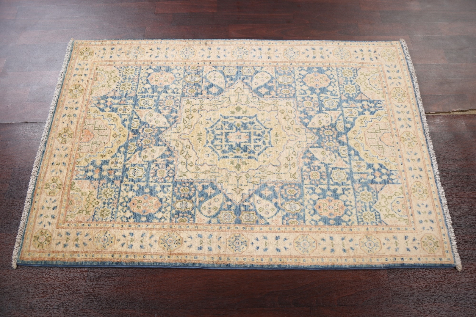 Traditional Exquisite Chobi Peshawar Pakistani Wool Rug Foyer 3×5 ft Blue Carpet