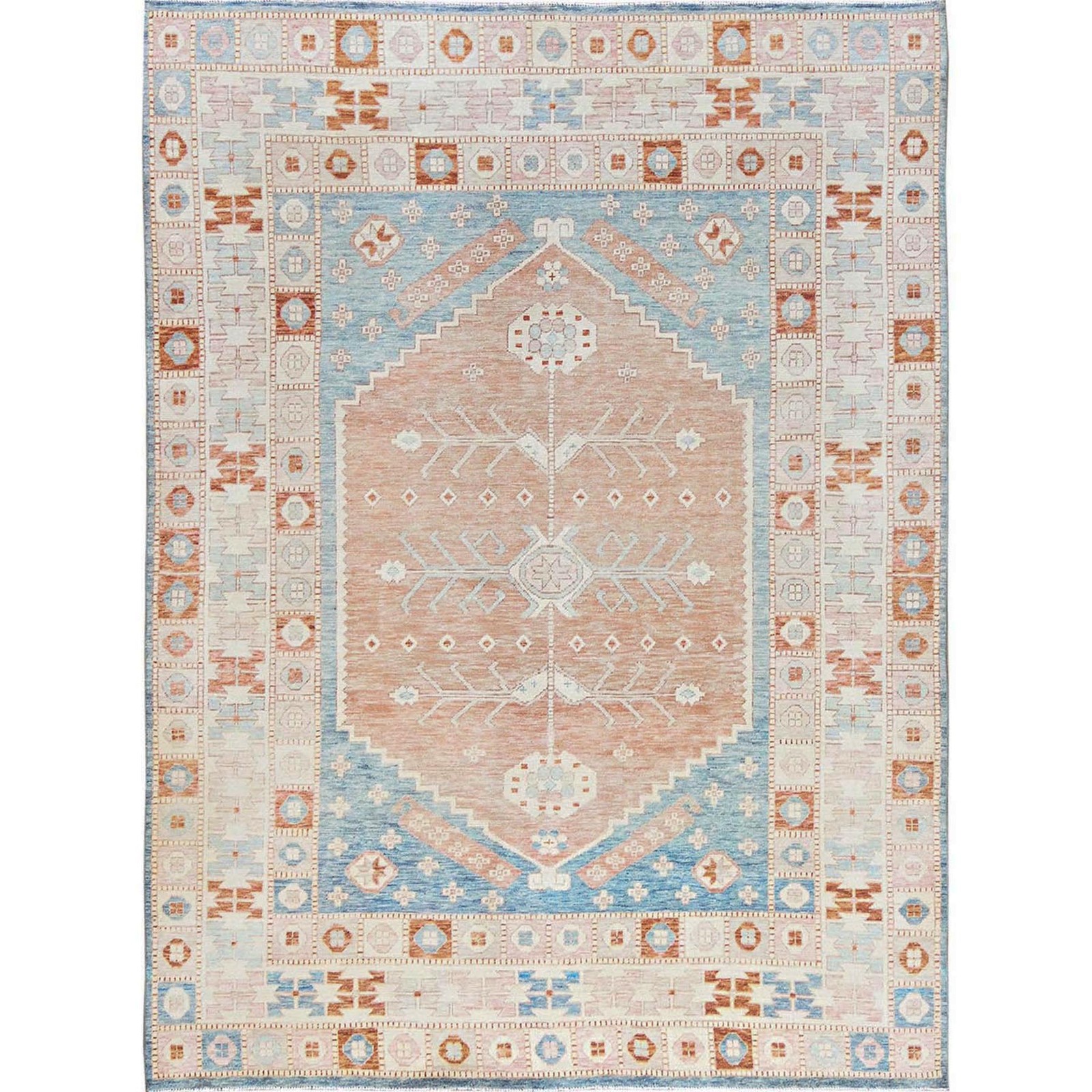 8’10″x11’9″ Orange Hand Knotted Rug Zero Pile Wool Anatolian Village Design 2104