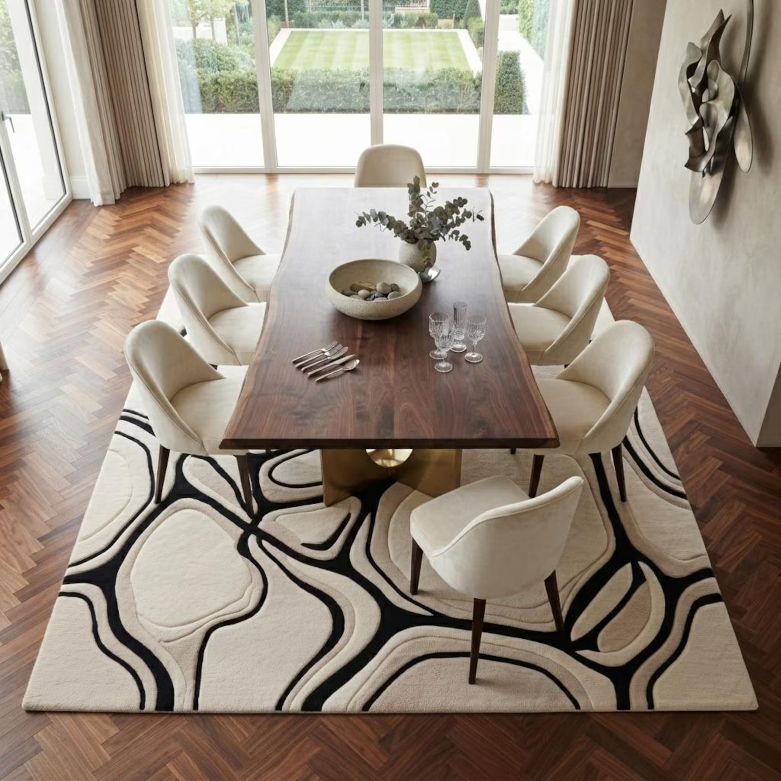 Hand Tufted Wool Area Rug Organic Modern Abstract Carpet Black Ivory Luxury Home