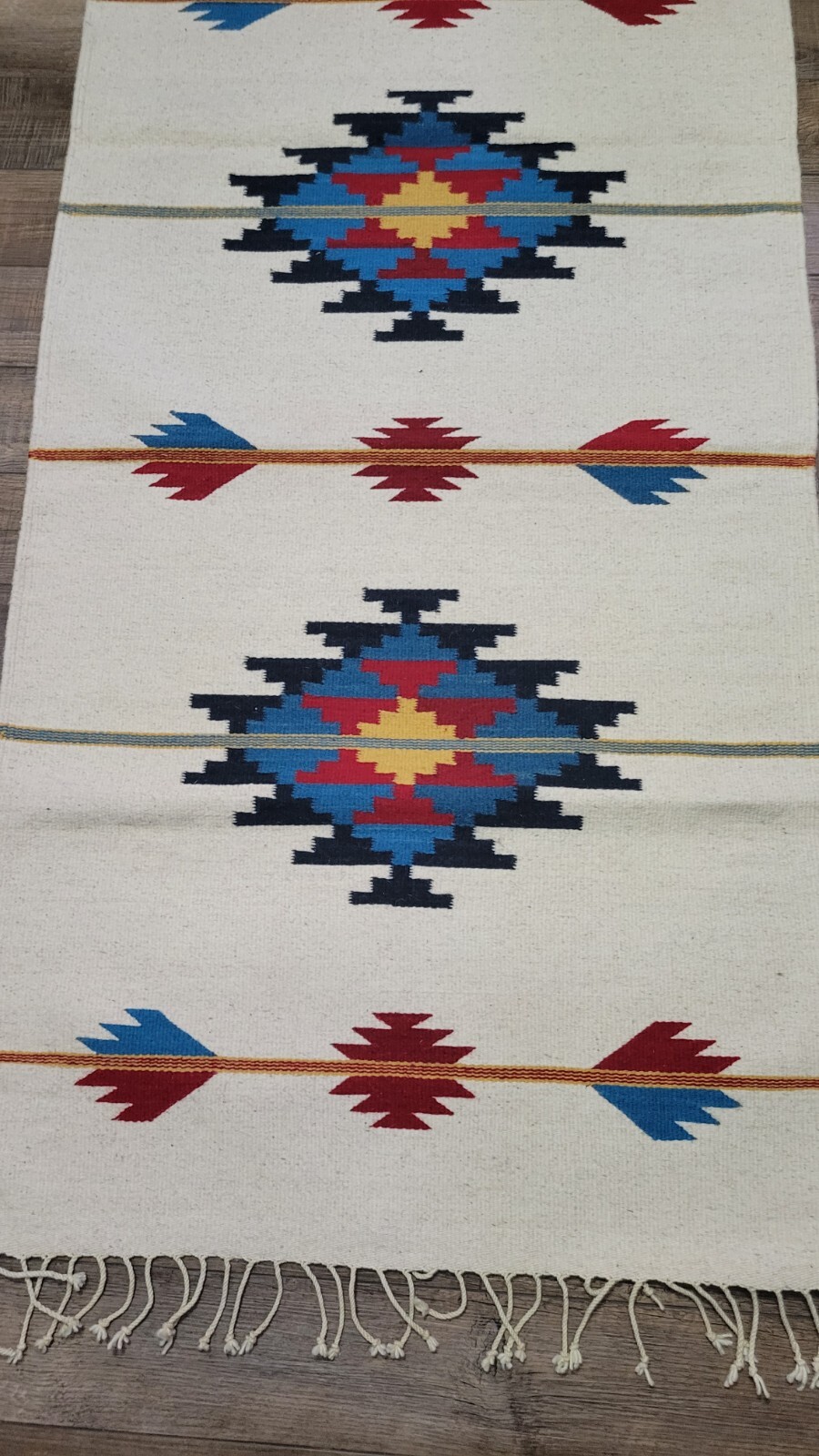Vintage Native Aztek Design Woven Wool Rug 58″ x 32″ Beautiful
