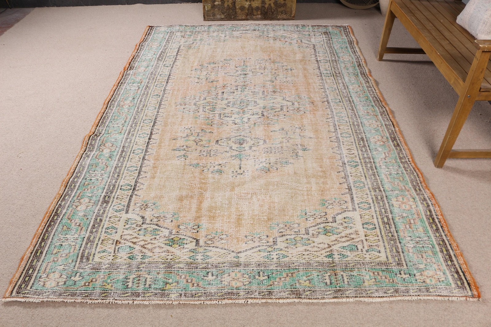 Turkish 5,7×8,6 ft Rug, Large Vintage Rug, Blue Southwestern Wool Rug