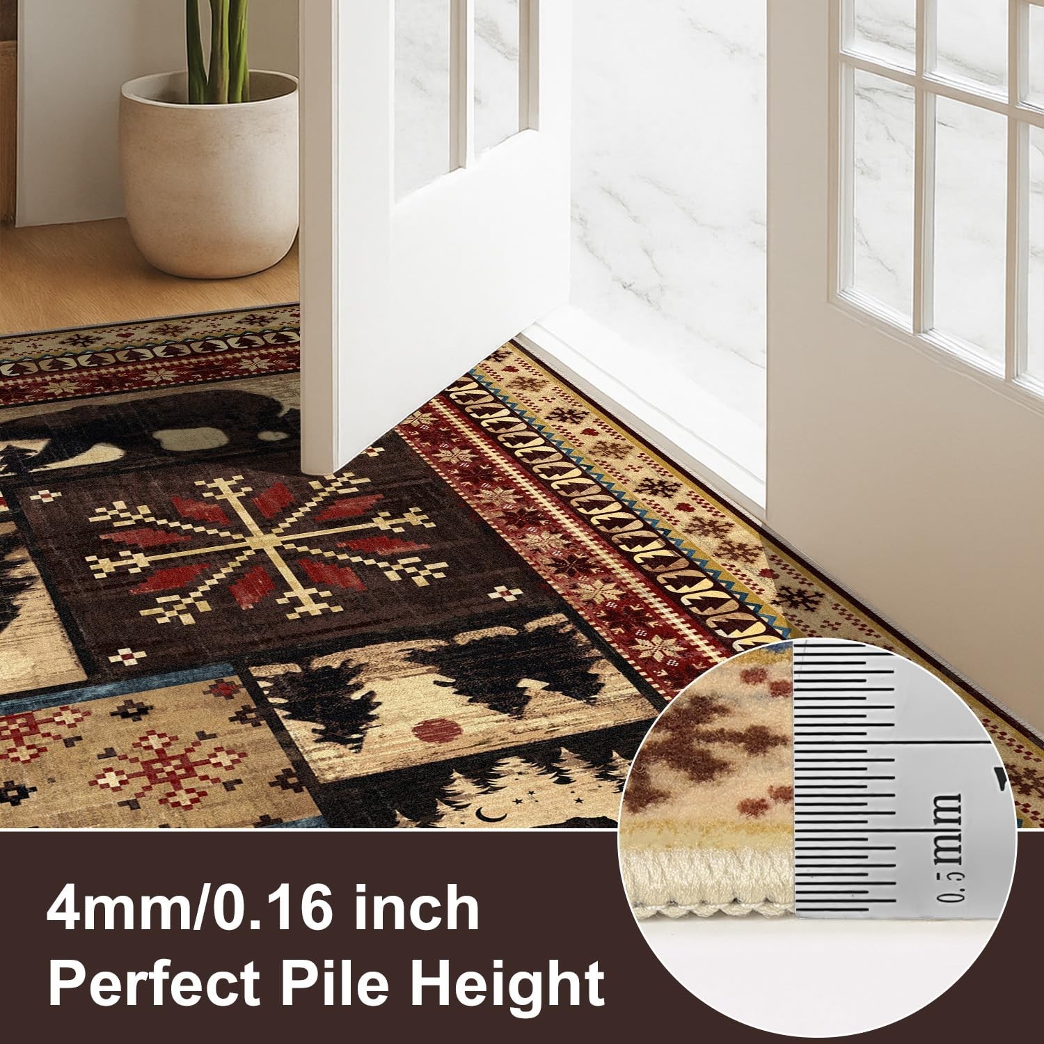 Rustic 5×7 Bear Area Rug – Non-Slip Washable Lodge Carpet for Living Room, Bedro