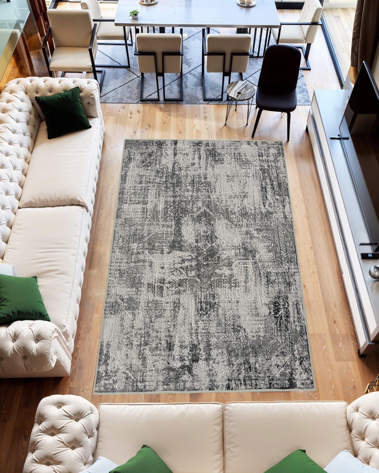Modern Vintage Boho Area Rug Shiny High Low Pile Transitional Rug Living Room