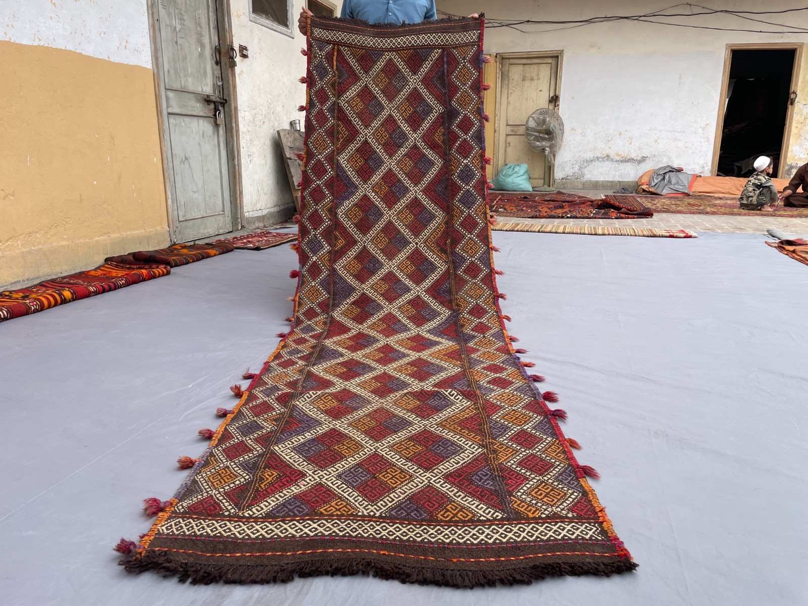 2’8 x 9’9 Ft Afghan Kilim Runner Rug – Diamond Geometric Tribal Flatweave Design