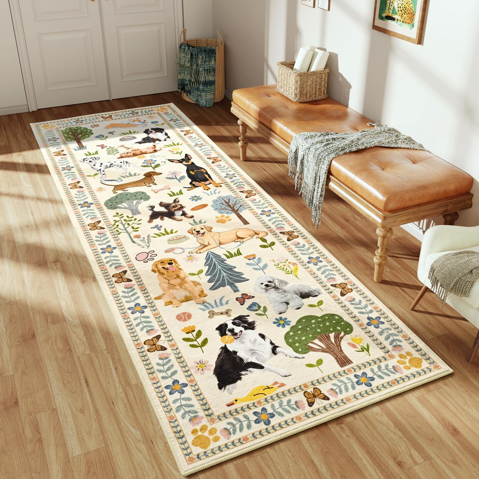 2×6 Runner Rug for Hallway Kitchen, Washable Floral Animal Dog Print Rug,Soft…