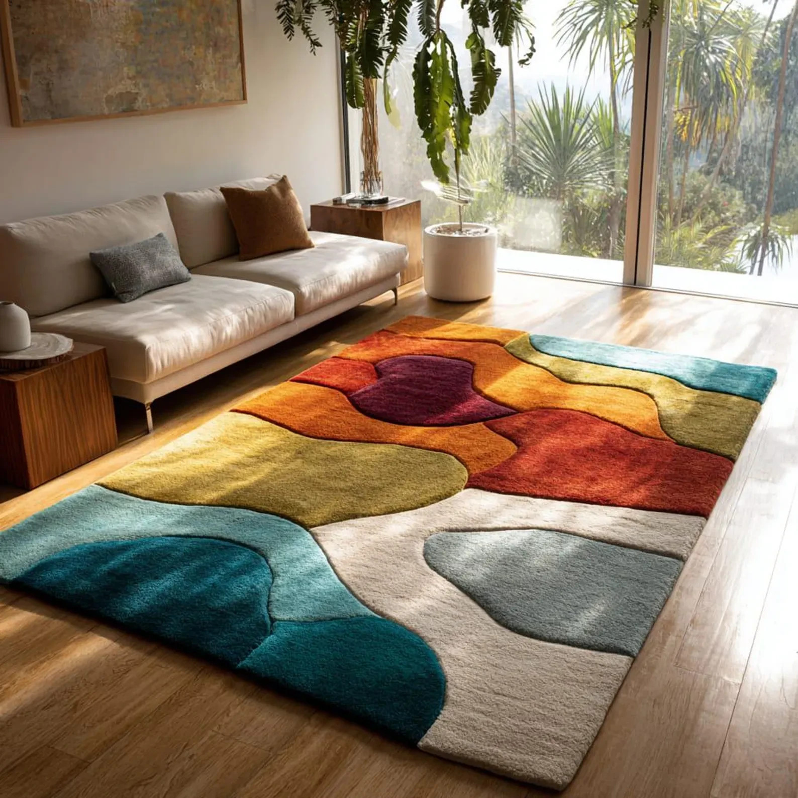Hand-Tufted Wool Modern Multicolor Stone Abstract Living Room Contemporary Rug