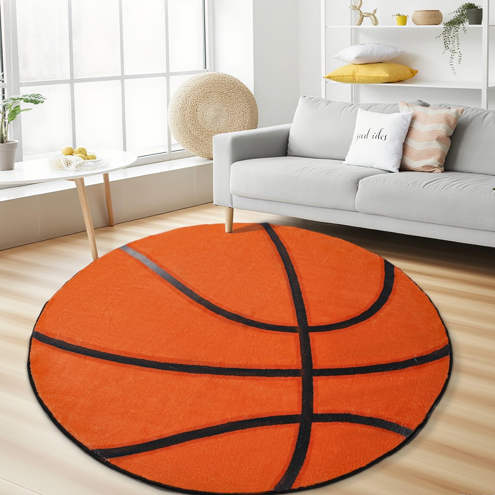 4ft Round Basketball Sport Area Rug Washable Non Slip Bedroom Living Carpet