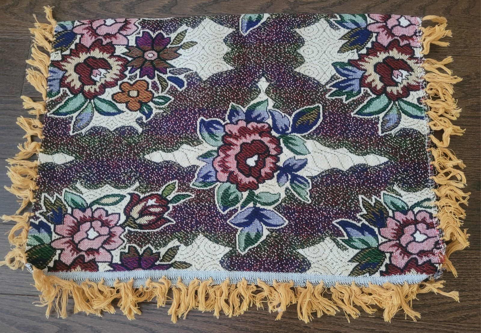 Tapestry Style Floor Mat with Fringe – Multicolor – Floral Pattern – 22″ x 30″