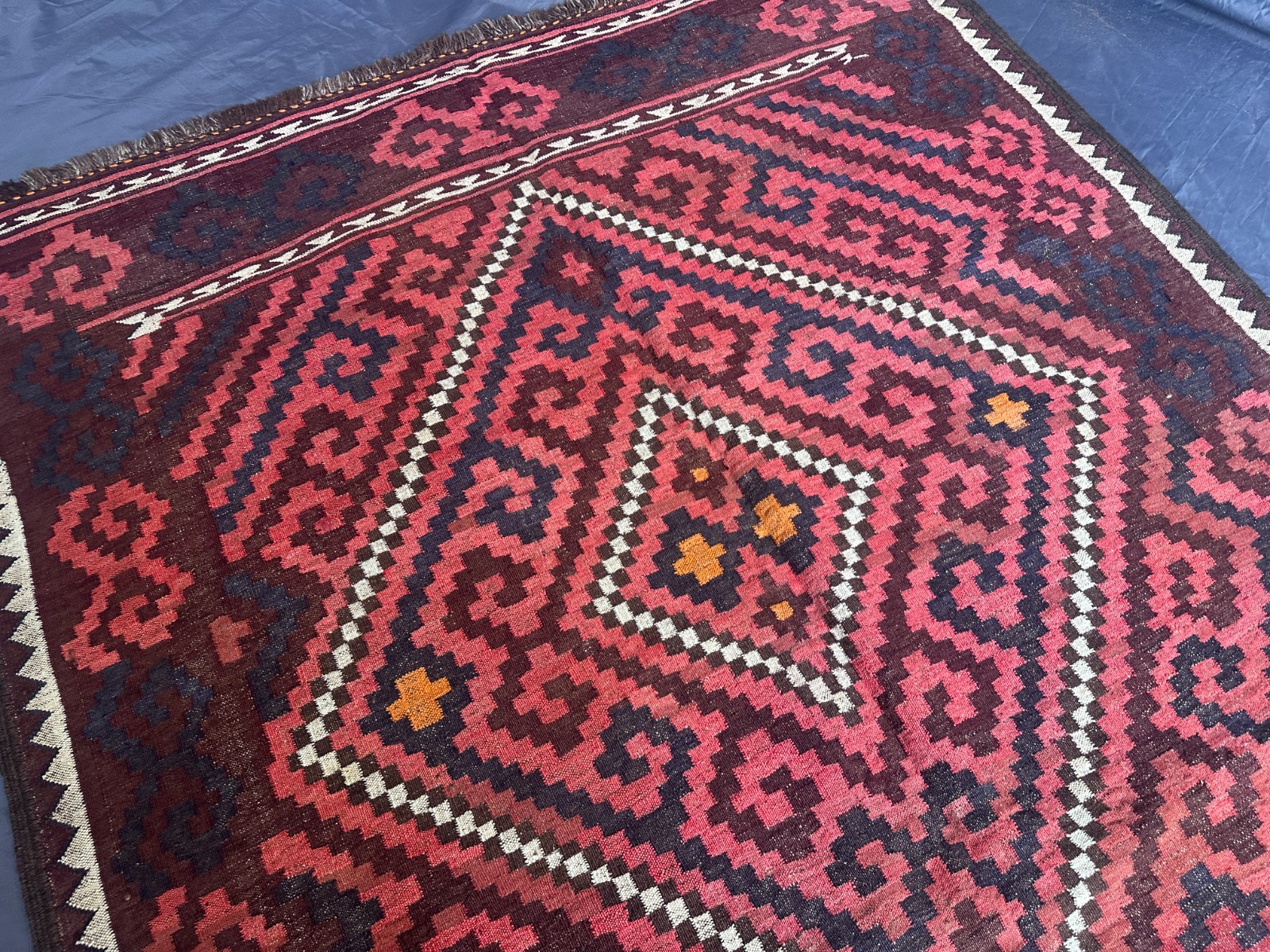 Burgundy Afghan 5.1×8.8ft Handmade Tribal Flatweave Kilim Rug Geometric Area rug