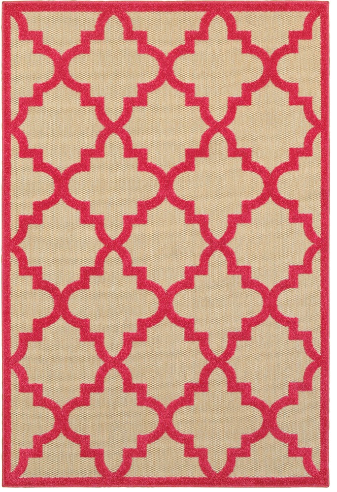 Beige Angled Arched Outdoor Geometric Area Rug 660P9 – Aprx 3′ 10″ x 5′ 5″