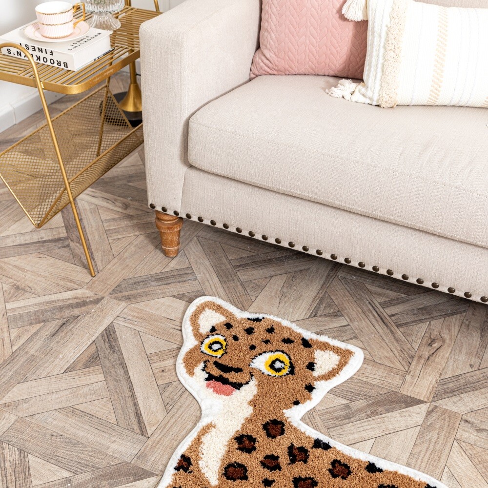 Brown Leopard Print Area Rug Faux Animal Rug Hide Cute Decor Carpet Floor Mats