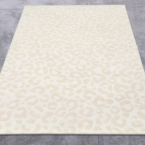 Modern Hand Tufted Wool Rug, Cream White Textured Pattern Carpet for Living Room
