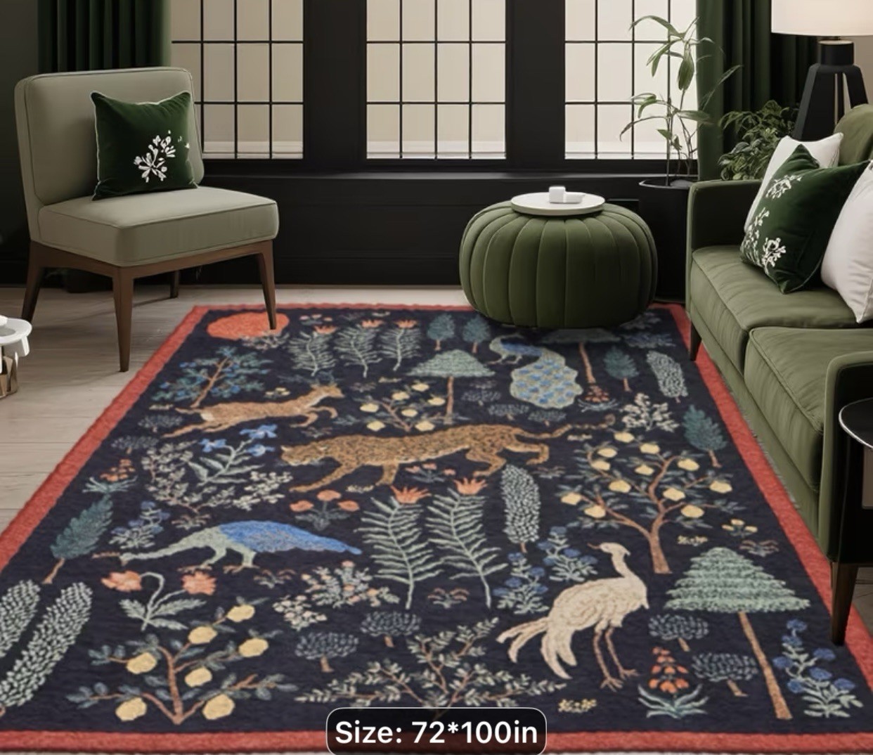 Stunning Bliss Woodland Animal Botanical Jungle Indoor Area Rug 5’ x 7’ Black