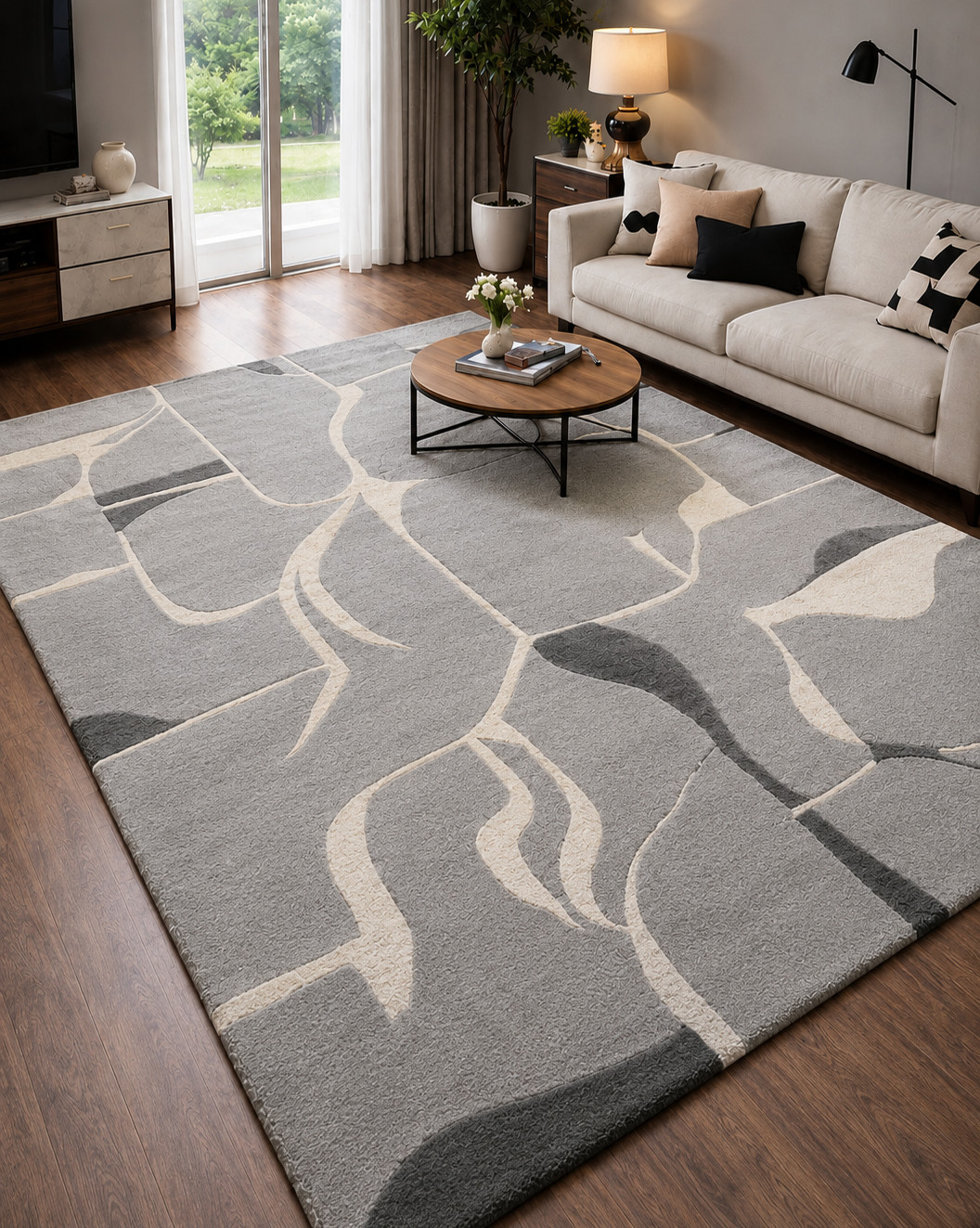 Luxury Hand Tufted NZ Wool Rug Blue White Abstract Living Room Area Carpet