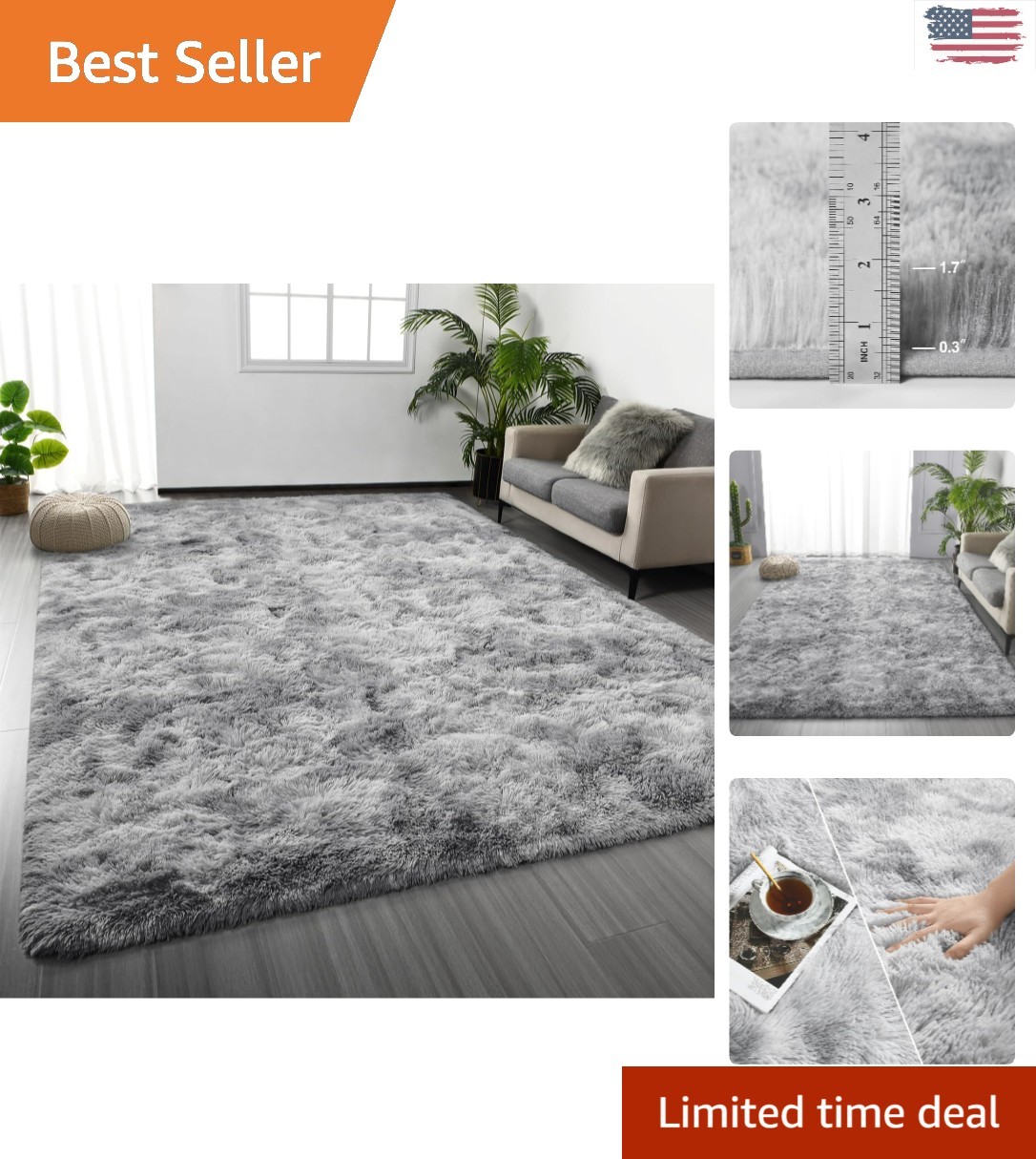Cozy 6 x 9 Ft Light Grey Tie-Dye Area Rug – Ideal for Playrooms and Bedrooms