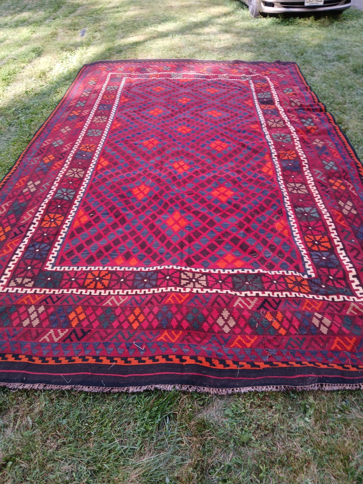 9×14 Ft Red Handwoven Killim, Vegetable-dyed Flatweave Area Rug Kilim Carpet.