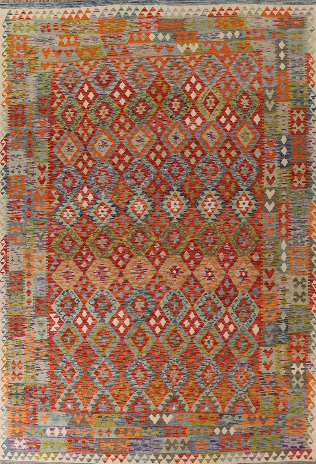 Reversible Wool Kilim Area Rug 10×13 Rust South-western Flat-weave Nomad Carpet