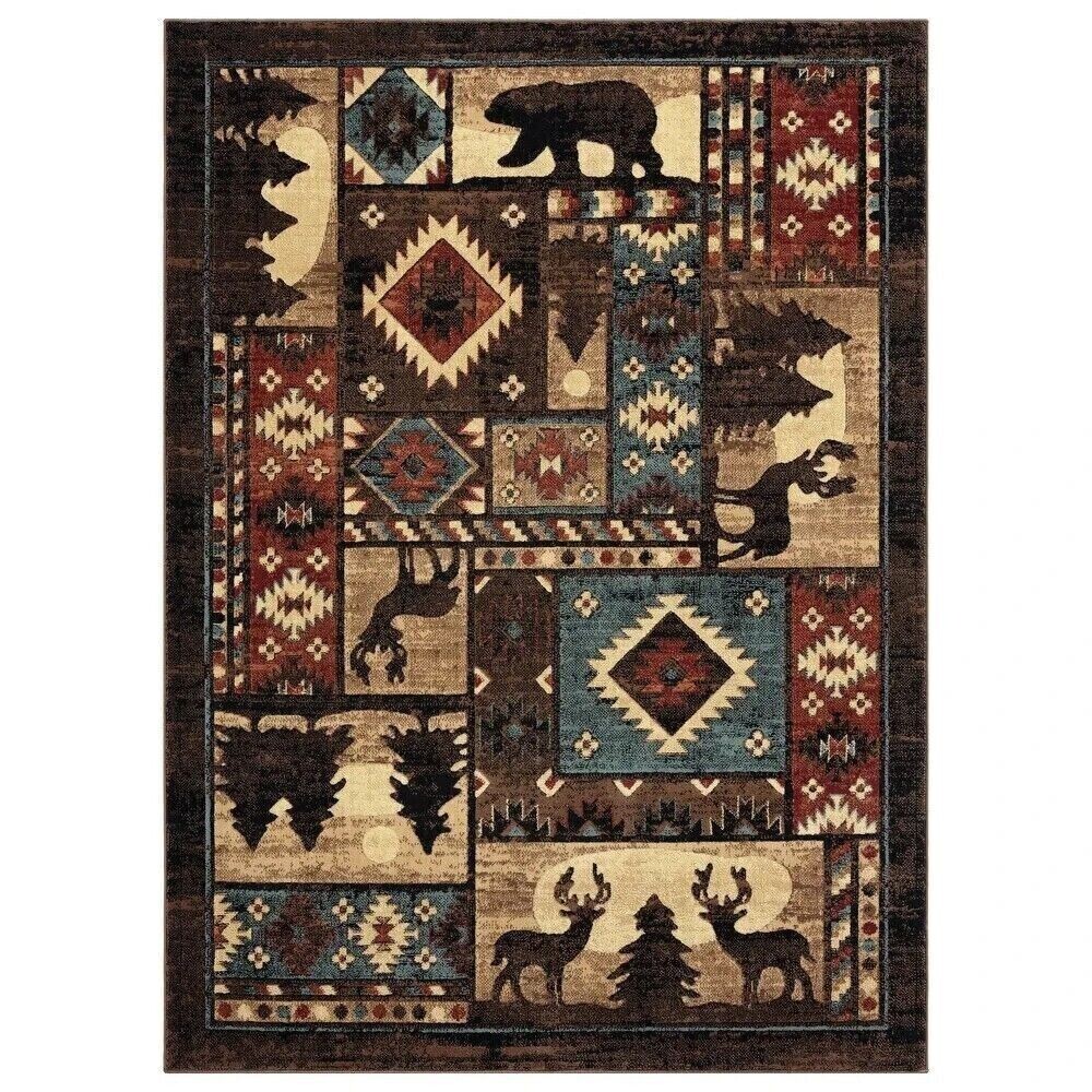 Large Southwest Area Rug Bears Adirondack Rustic Cabin Lodge Living Room 8×11