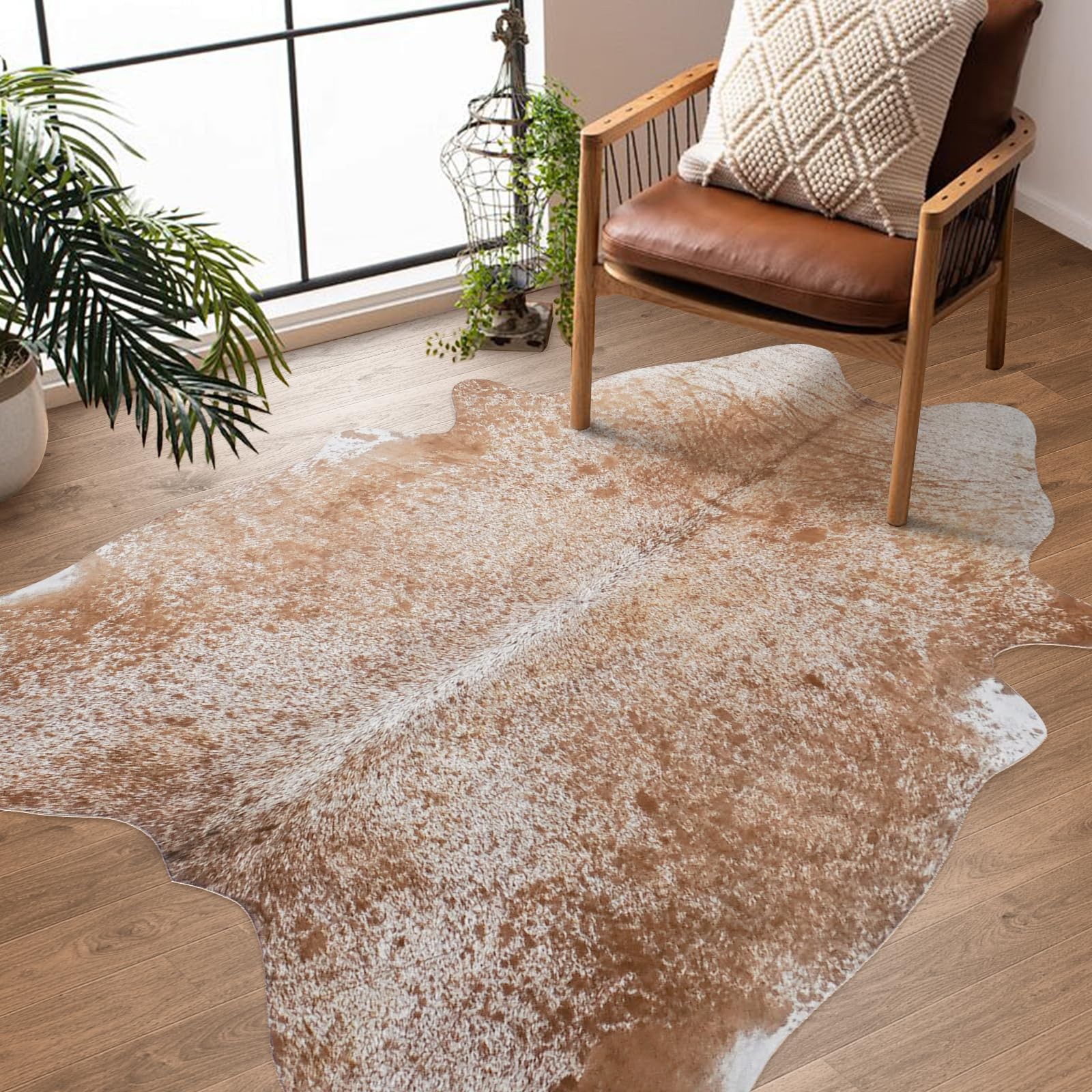 Faux Cowhide Cow Print Rug 4.6×5.2 Ft Small Animal Carpet Western Decor