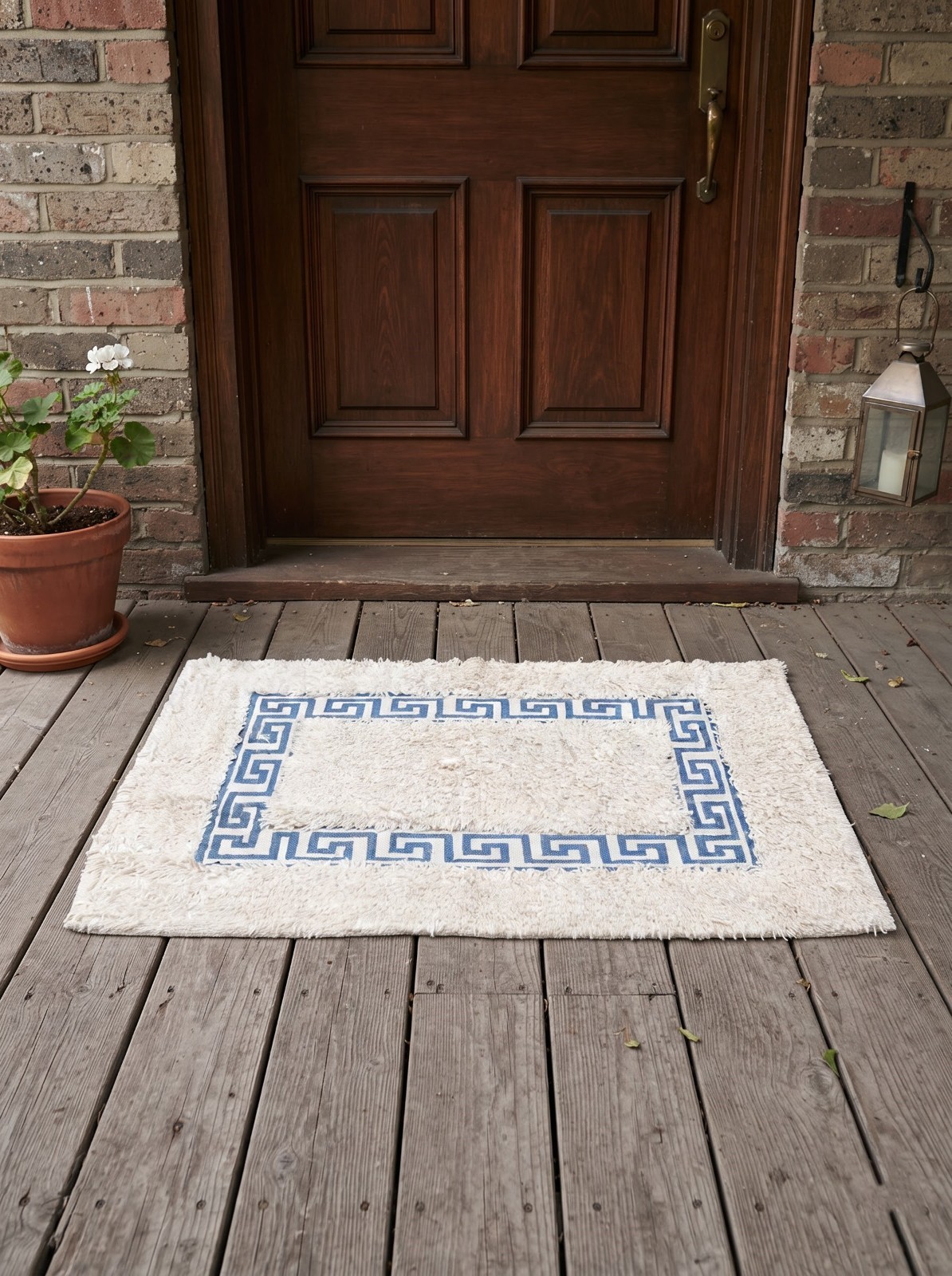 Hand Tufted Cotton Greek Key Rug Sky Blue Ivory Small Bath Mat Entrance Doormat