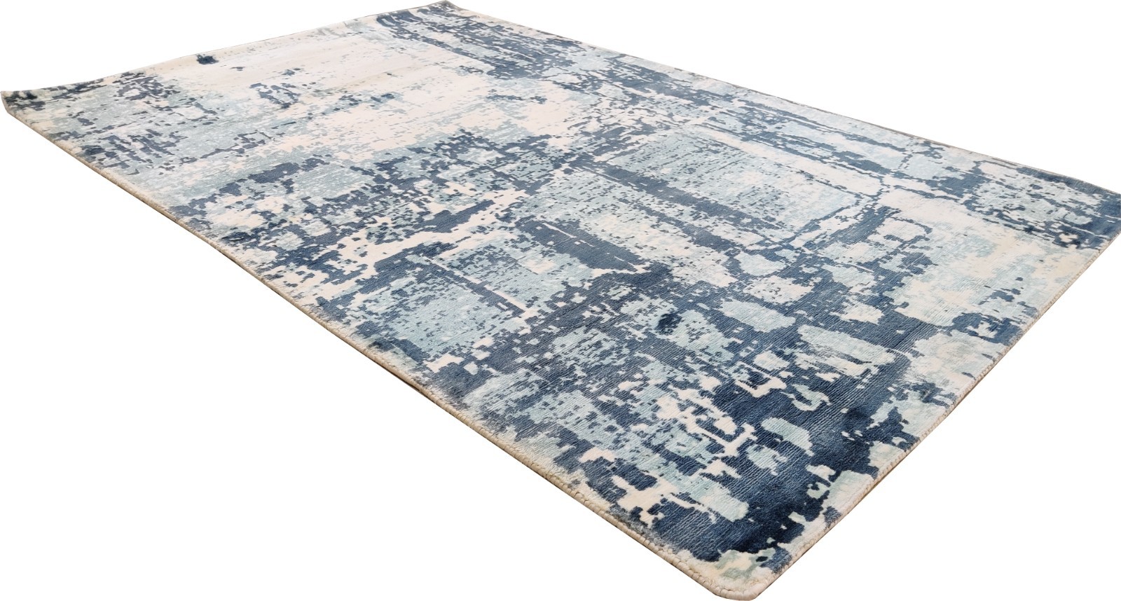 Modern Handmade Area Rug for Kids 100% Viscose Blue Iceberg Abstract 4×6 ft