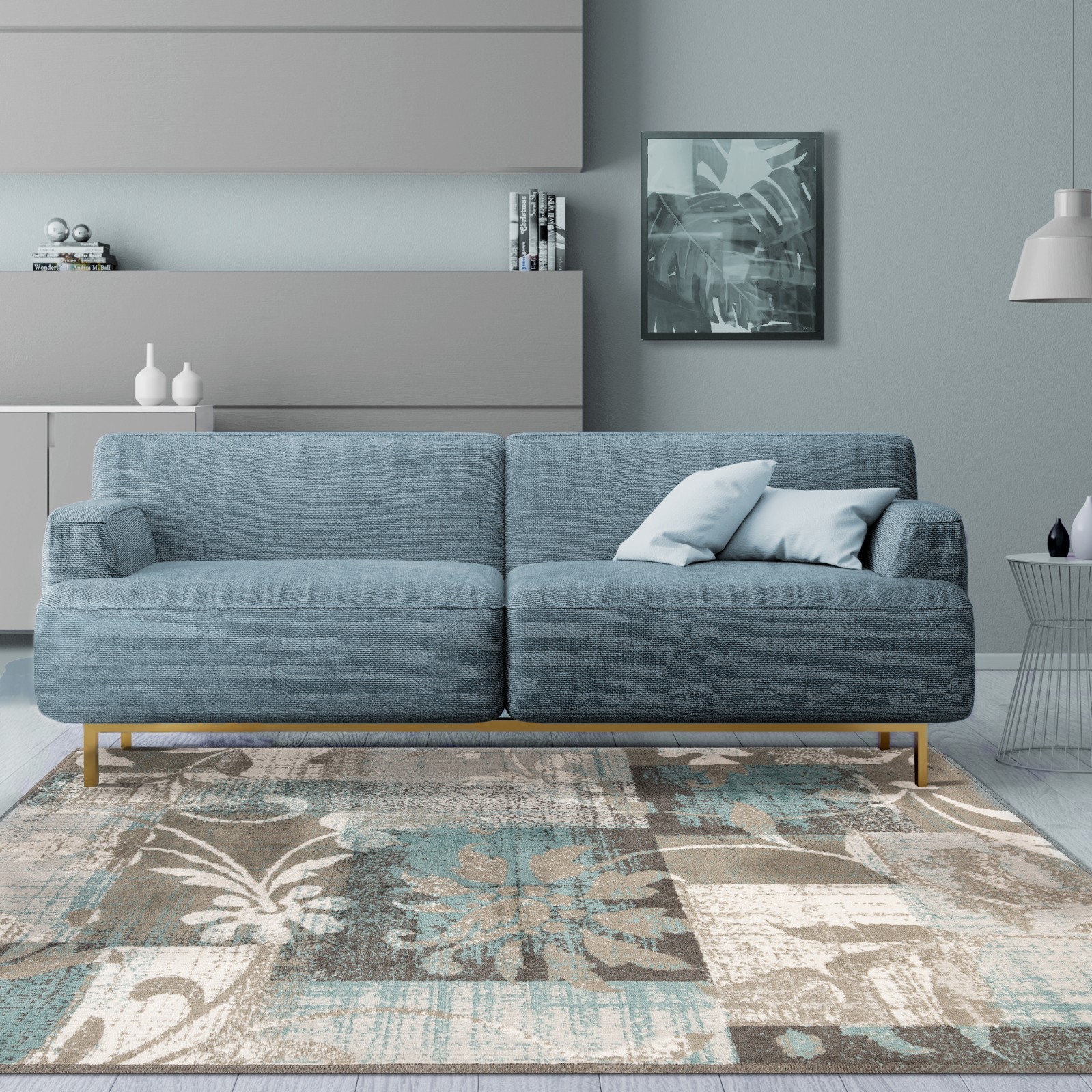 Geometric Patchwork Floral Antistatic Stain Resistant Indoor Area Rug or Runner