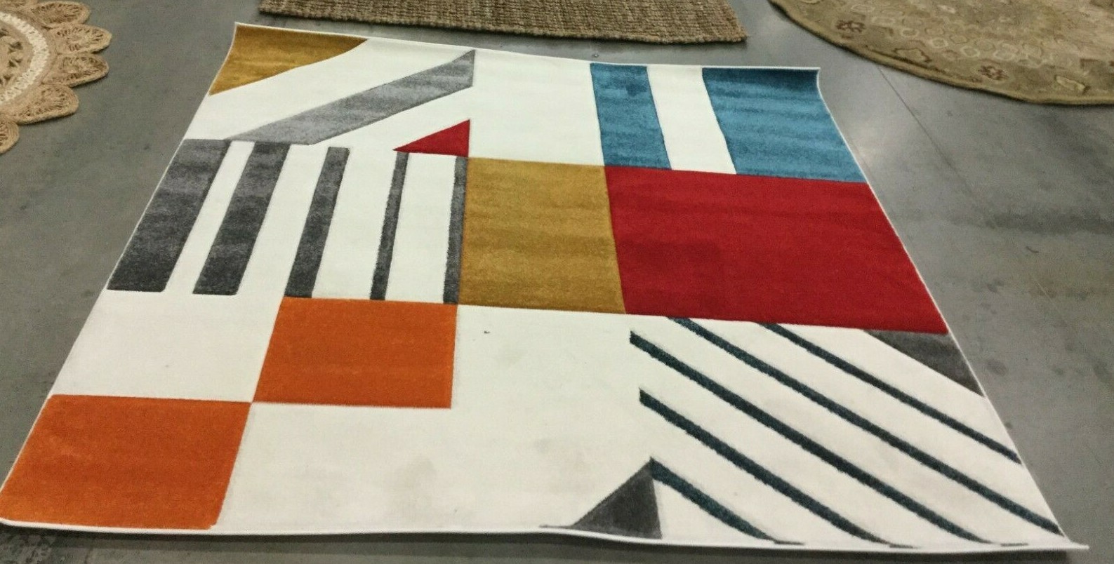 IVORY/BLUE 6′-7″ X 6′-7″ Pulled Thread Rug Reduced Price 1172647107 HLW709B-7SQ