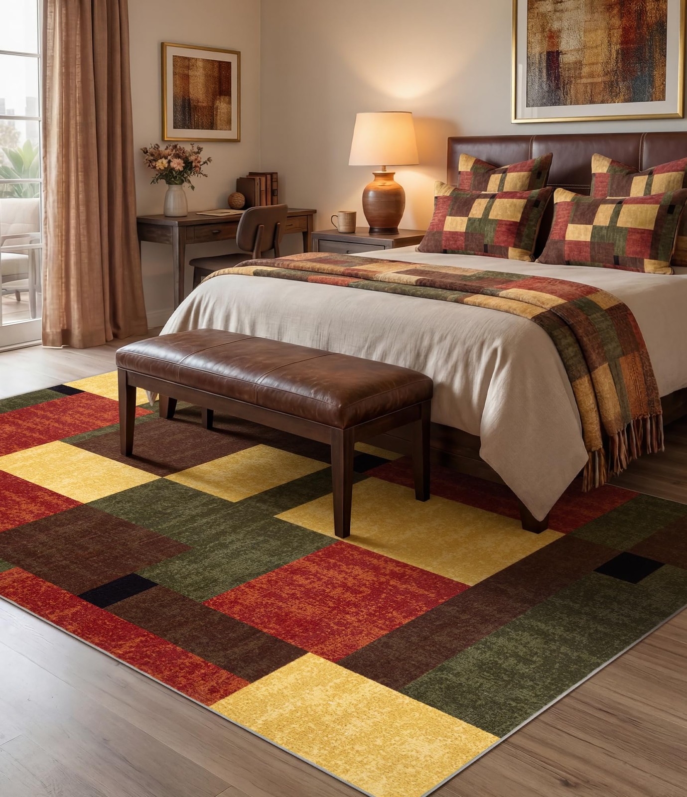 Yihouse Red And Green Area Rug 6X9 For Living Roomburgundy Farmhouse Rugs