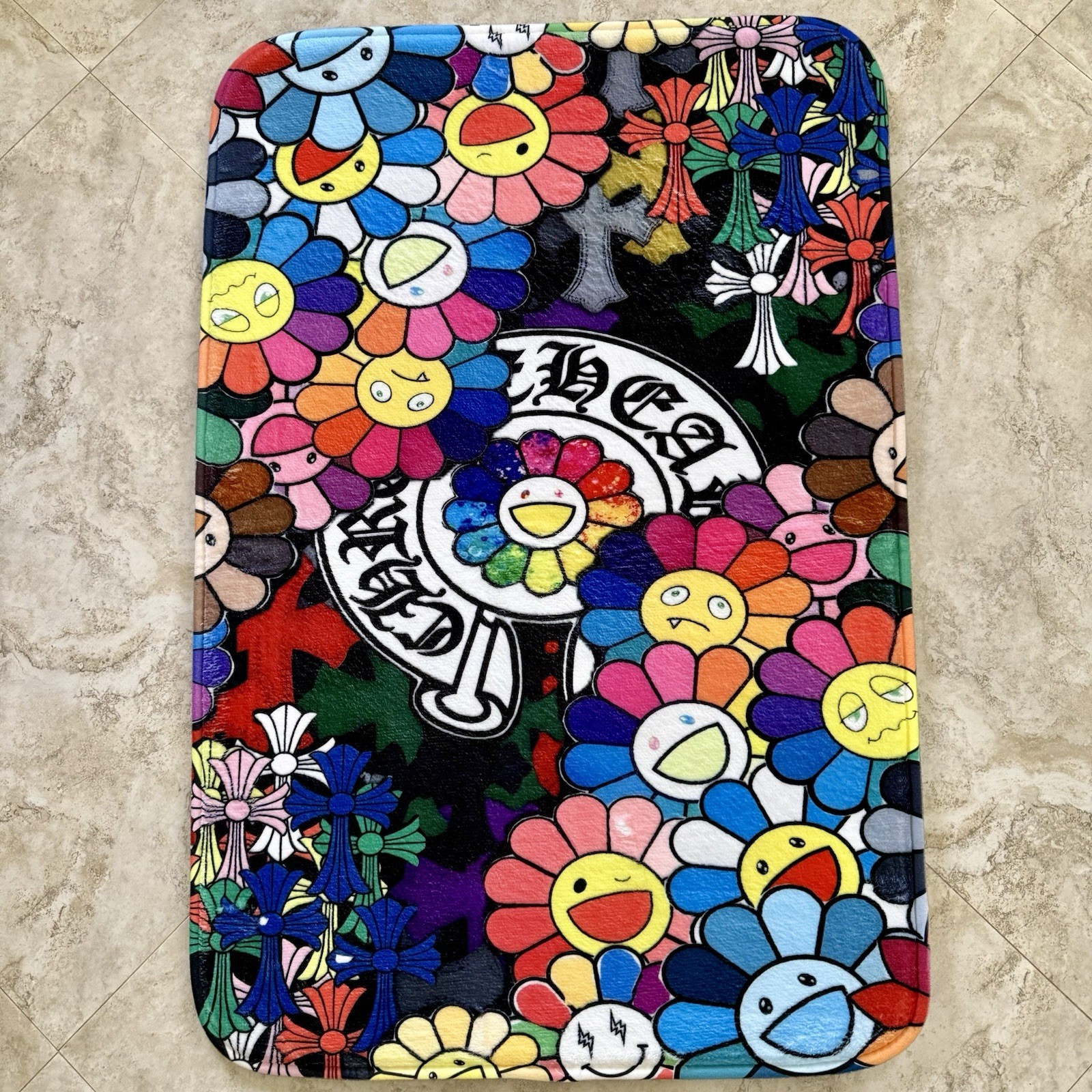 Chrome Hearts x Takashi Murakami Style Floral Plush Rug 34×24 Free Shipping